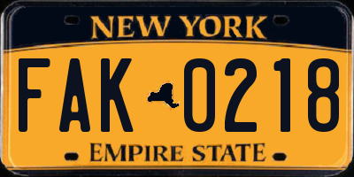 NY license plate FAK0218