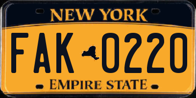 NY license plate FAK0220