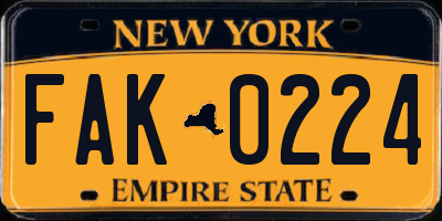 NY license plate FAK0224