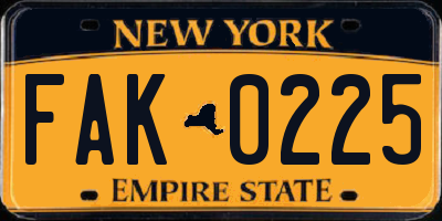 NY license plate FAK0225