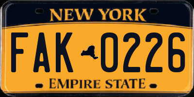 NY license plate FAK0226