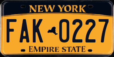 NY license plate FAK0227