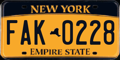 NY license plate FAK0228