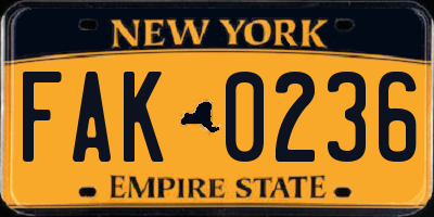 NY license plate FAK0236