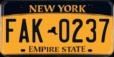 NY license plate FAK0237