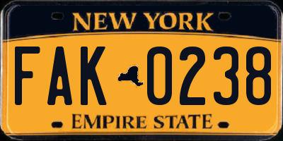 NY license plate FAK0238