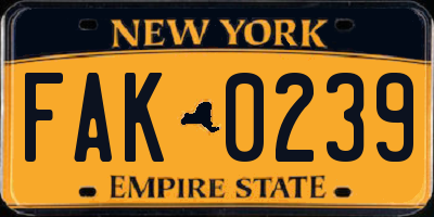 NY license plate FAK0239