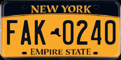 NY license plate FAK0240