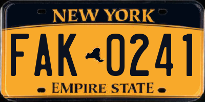 NY license plate FAK0241