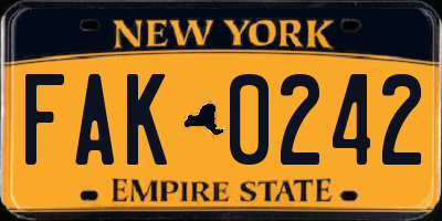 NY license plate FAK0242