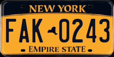 NY license plate FAK0243