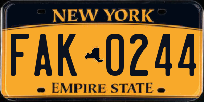 NY license plate FAK0244