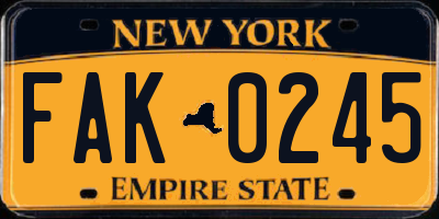 NY license plate FAK0245