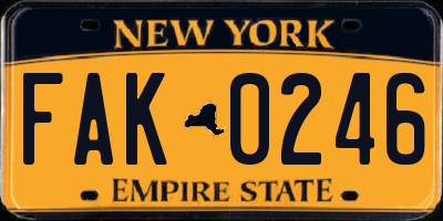 NY license plate FAK0246