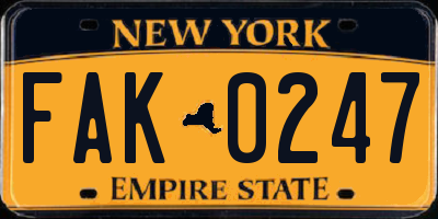 NY license plate FAK0247