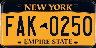 NY license plate FAK0250