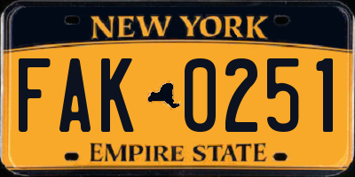 NY license plate FAK0251