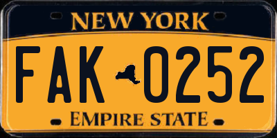 NY license plate FAK0252