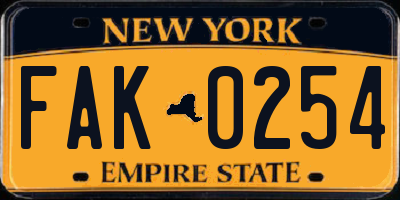 NY license plate FAK0254