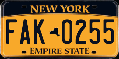 NY license plate FAK0255