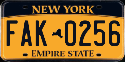 NY license plate FAK0256