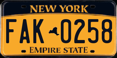 NY license plate FAK0258