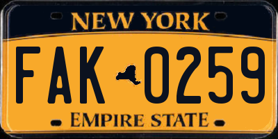 NY license plate FAK0259