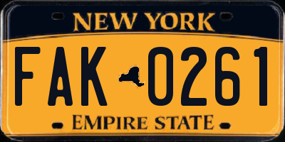 NY license plate FAK0261