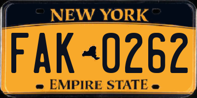 NY license plate FAK0262