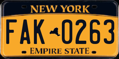 NY license plate FAK0263