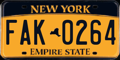 NY license plate FAK0264