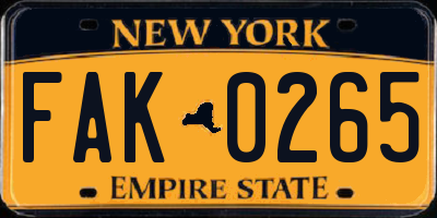 NY license plate FAK0265