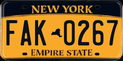 NY license plate FAK0267