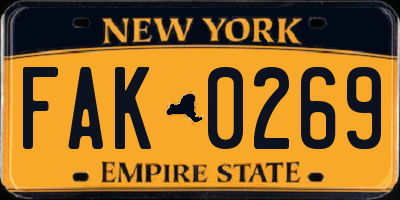 NY license plate FAK0269