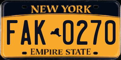 NY license plate FAK0270