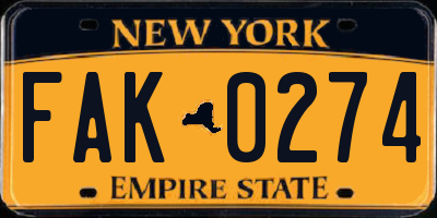 NY license plate FAK0274