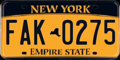 NY license plate FAK0275