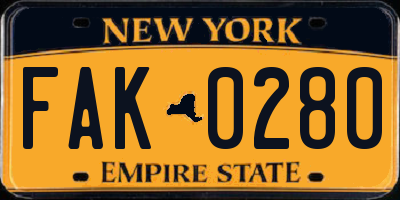 NY license plate FAK0280