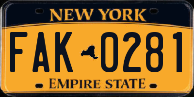 NY license plate FAK0281