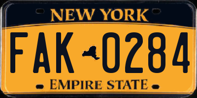 NY license plate FAK0284