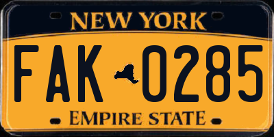 NY license plate FAK0285