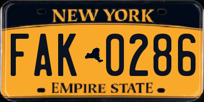 NY license plate FAK0286