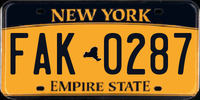 NY license plate FAK0287