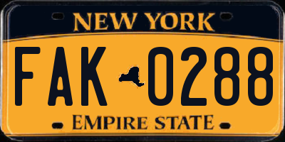 NY license plate FAK0288