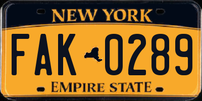 NY license plate FAK0289