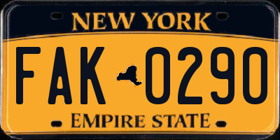 NY license plate FAK0290