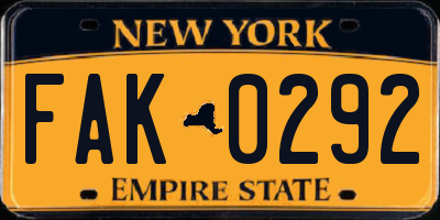 NY license plate FAK0292