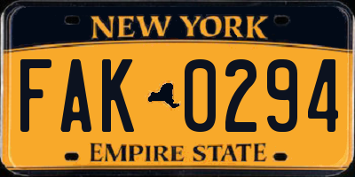 NY license plate FAK0294