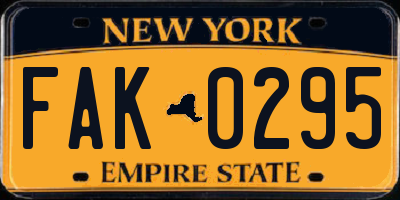 NY license plate FAK0295