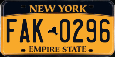 NY license plate FAK0296